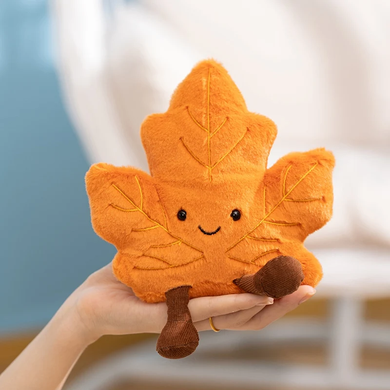 Bonita hoja de arce, hoja de Ginkgo, planta de peluche, juguetes de peluche Kawaii, hoja sonriente con pierna, muñecas de dibujos animados, regalos de Navidad de felpa suave para niña
