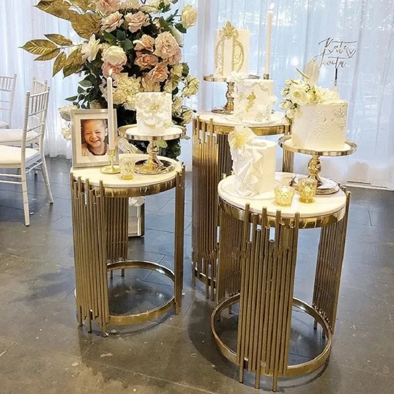 

Round 3Pcs Grand-Event Party Backdrop Pedestal Gold Stand Flower Balloon Arch Plinth Table Cylinder Cake Holder Wedding Dessert