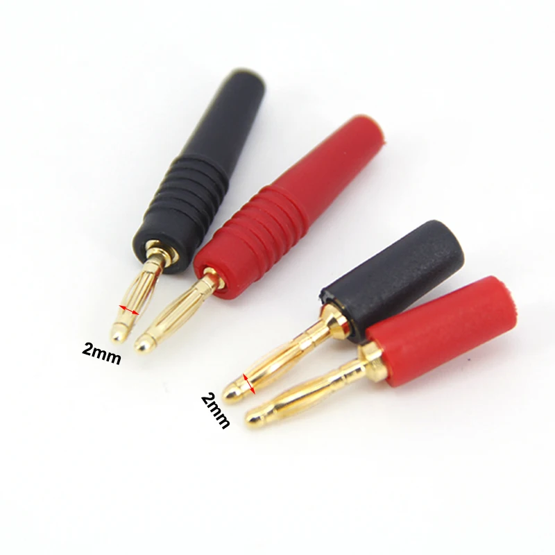 2Mm Vergulde Bananenstekker Elektrische Connector Adapter Zwart/Rood Voor Testsondes Instrument Meter Cctv Kabel Stekker E1