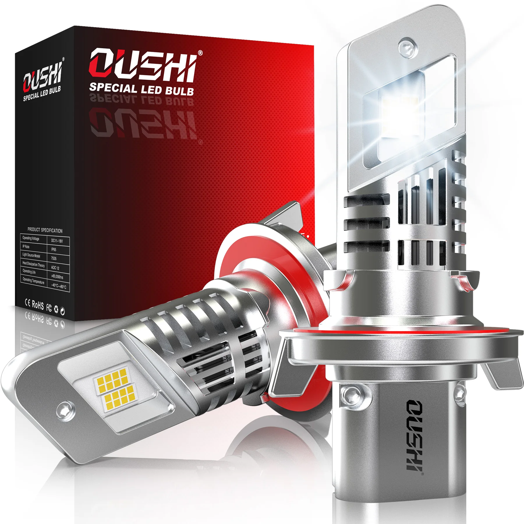 OUSHI H13 LED Headlight Bulbs, Upgraded 600% 6500K Xenon White 1:1 Mini Size H13 LED Bulbs, 20000LM Plug and Play 9008 Hi/Lo Led