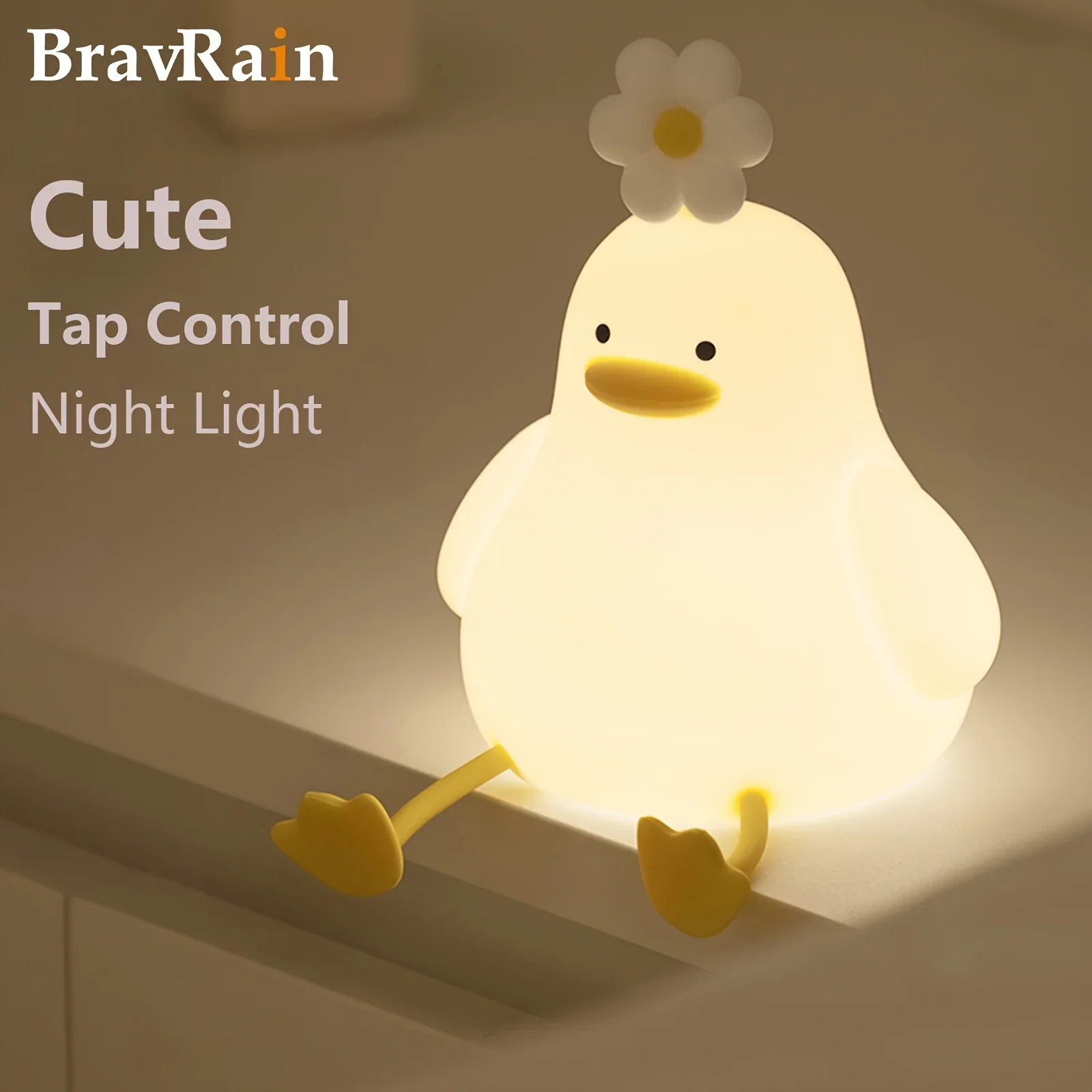 1  Pieces Cute Silica Gel Little Duck Night Light Ambient Light for Bed Control Third Gear Boy Girl Birthday Gift USB Charge