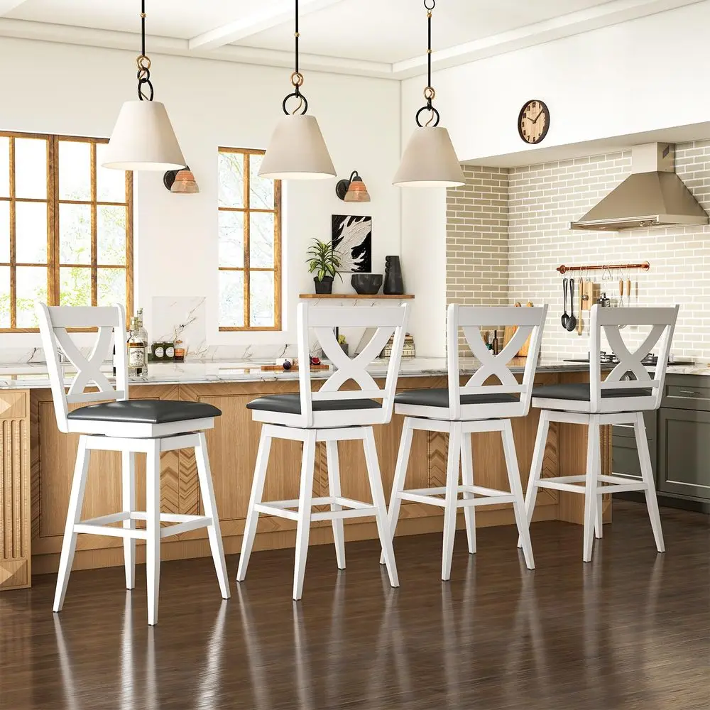 

Bar Stools Set of 4, Farmhouse 30 Counter Height Barstools with X Carved Backs, Wooden Bar Chair with Solid Wood Legs amp Footr