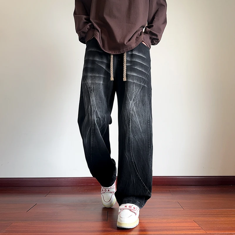 الجينز للرجال الرجال بناطيل كاجوال تنوعا ربيع الخريف كبيرة الحجم السراويل الطويلة المألوف فضفاض مستقيم الساق واسعة الساق السراويل #3