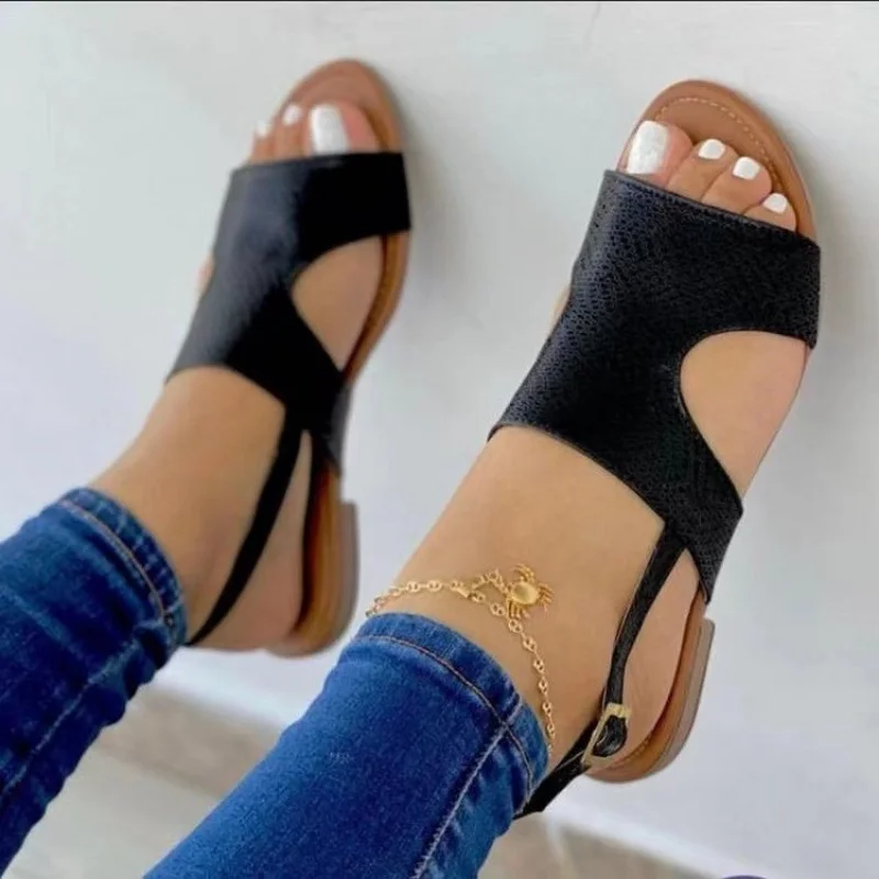 2023 Women Summer Flat Shoes for Women Buckle Strap Summer Sandalias Fashion Leopard Print Open Toe Sandals Women Casual Shoes