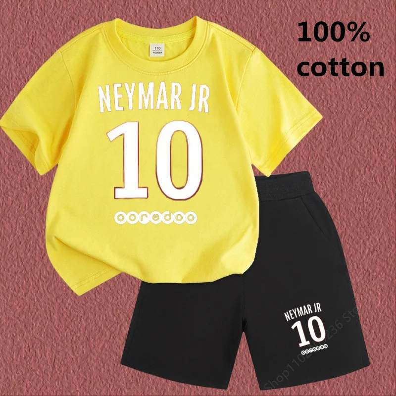 Refreshing Boys Girls Suit  Summer  Hot Selling Round Neck Short Sleeve Shirt 100% Cotton  Neymar  Children\'s T-Shirt 2024 New