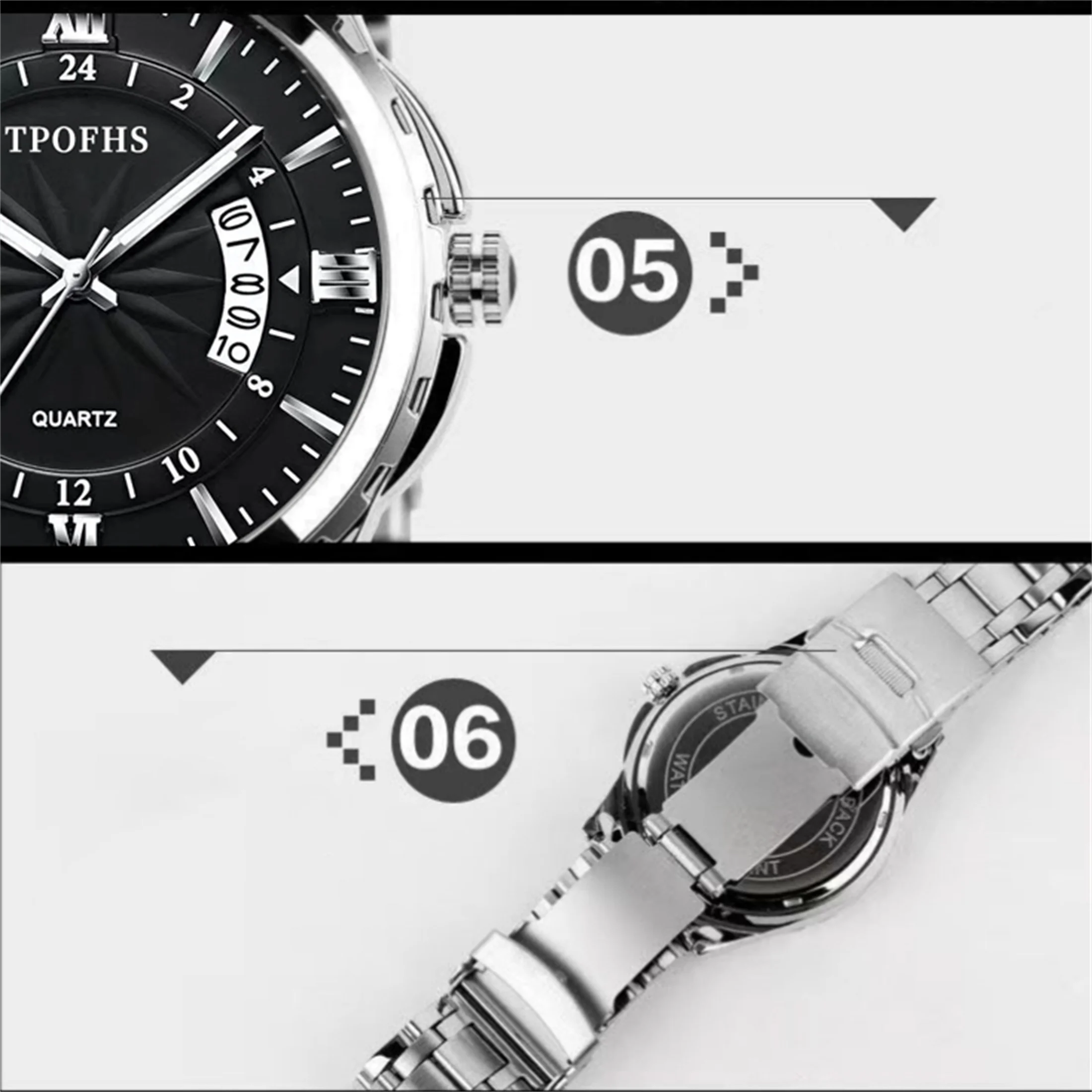 Business Watch Men\'s Watch 30M Waterproof Calendar Date Function Stainless Steel Watchband Male Quartz Watch Gift 248