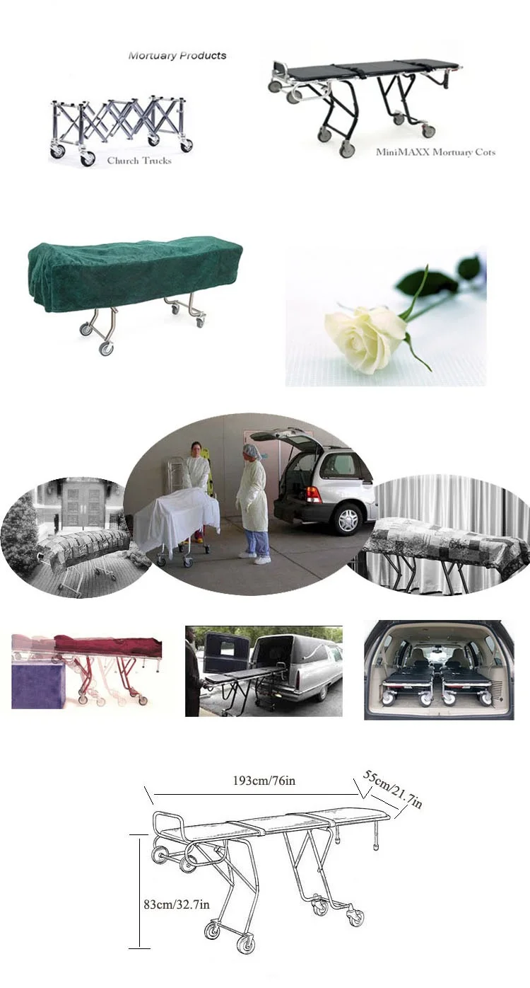 YSTSC152 Ysenmed Mortuary Folding Stainless Steel Adult Body Transportation Trolley Corpse Cart Dead Body Transport Stretcher