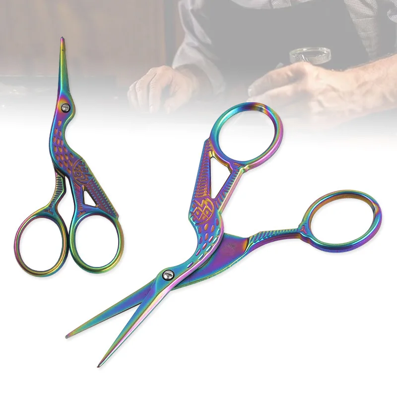 Creative Stainless Steel Crane Scissors Nose Hair Round Tip Eyebrow Trimming Scissors Pointed Crane Scissors Eyelash Trimming Be