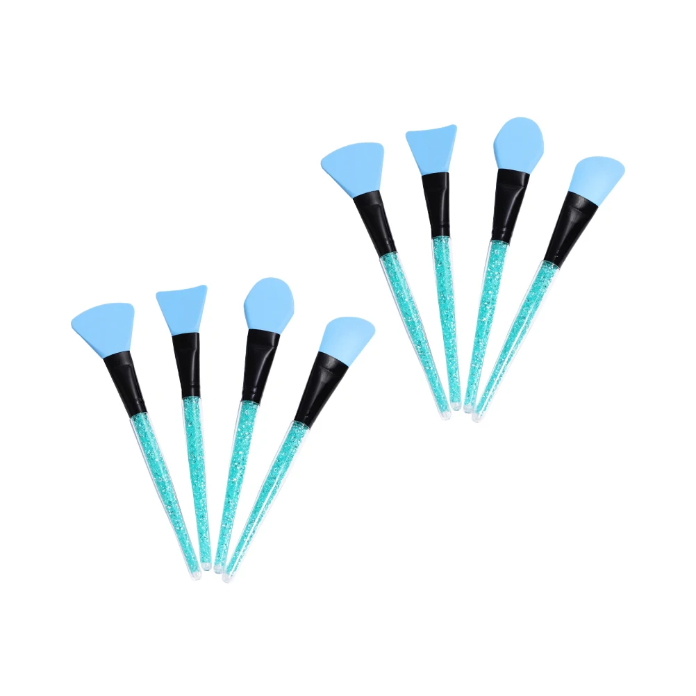 

4pcs Silicone Face Mask Brush Set Durable Beauty Tool Facial Cream Skincare Treatments Rhinestone Handle Gift For Women Blue