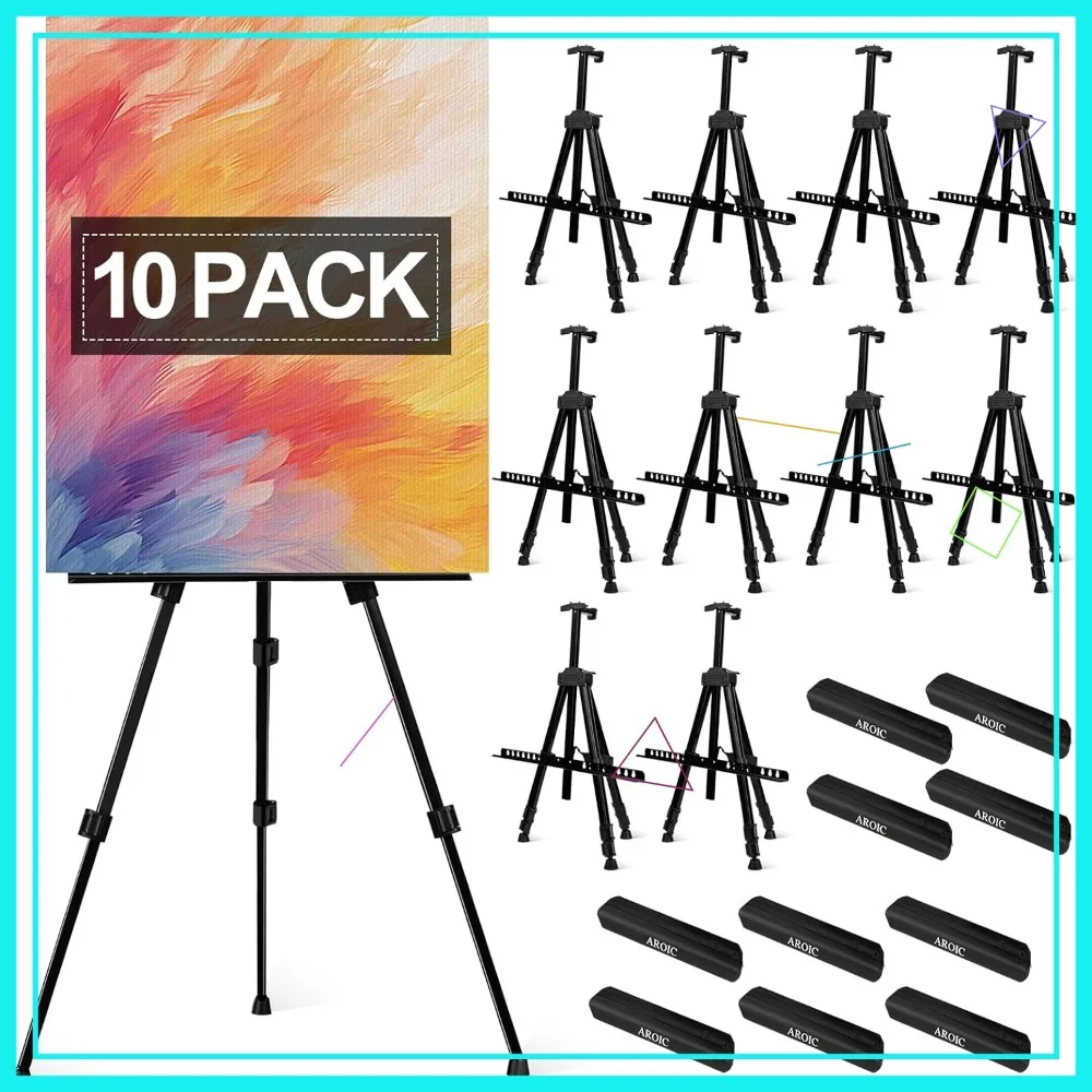 

10 Pack Painting Easel Stand Portable Adjustable Metal Tripod Artist Canvases Height 20-66 Inch Extra Sturdy for Table-Top/Floor