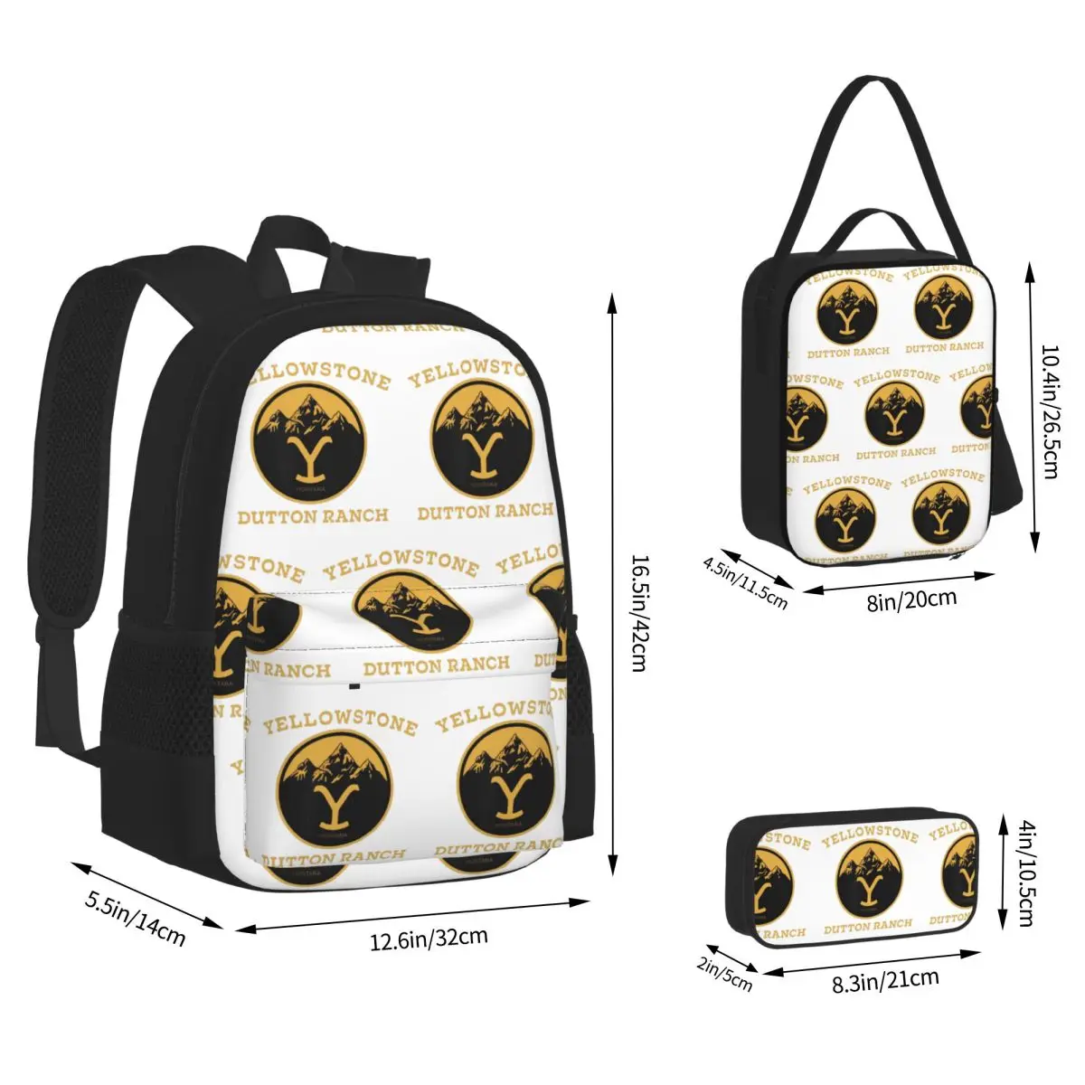 Yellowstone Dutton Ranch Backpacks Students Bookbag School Bags Children Rucksack Lunch Bag Pen Bag Three-Piece Set