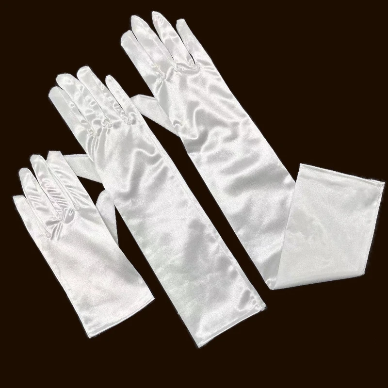 Luvas de Noiva Brancas de Cetim para Mulheres 23 cm 38 cm 55 cm Luvas Elegantes Projetadas para Ocasiões Formais
