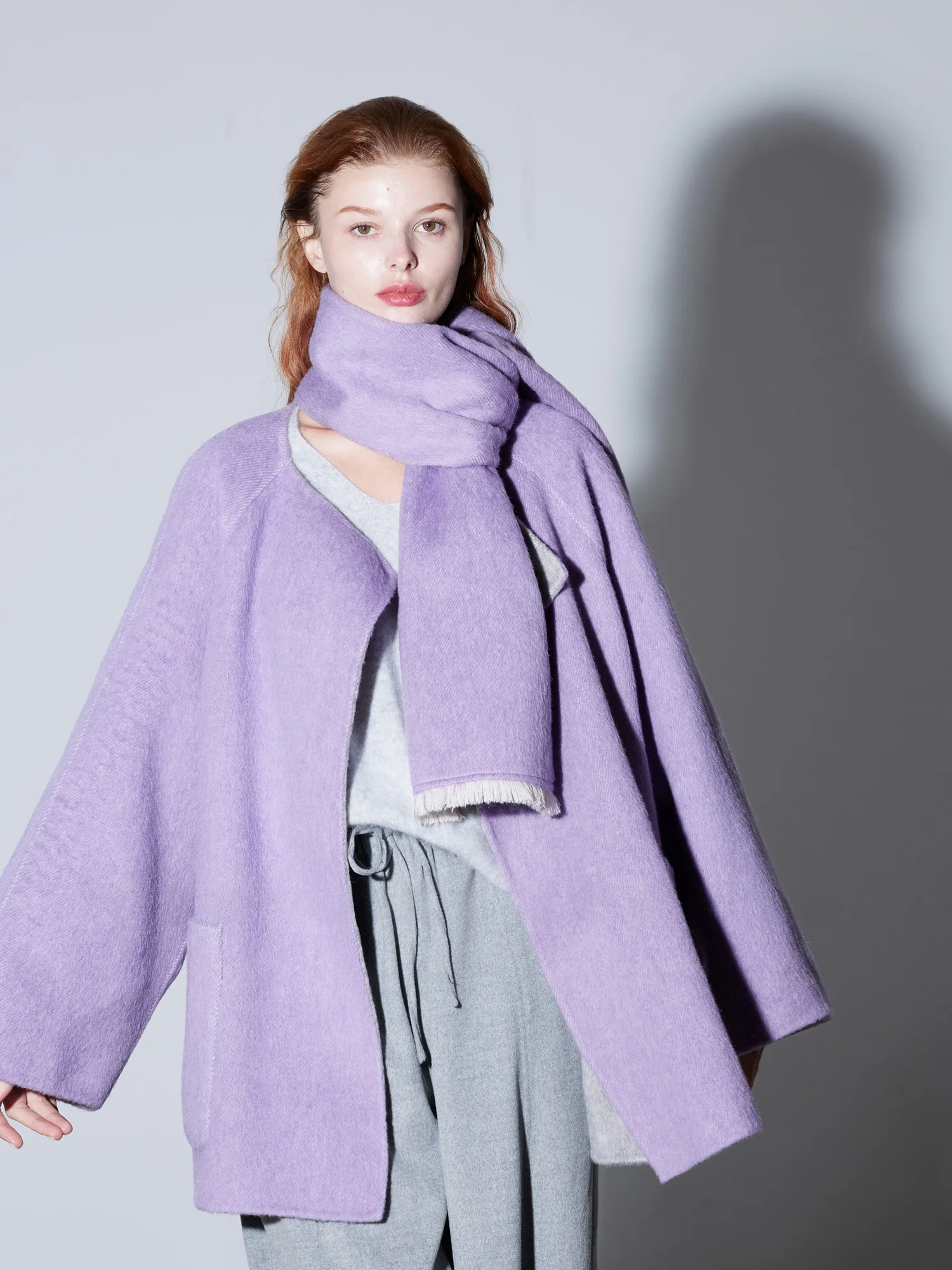 

Двусторонний шарф из шерсти, шелка и кроличьего меха Finocci, комплект с твидовым пальто ручной работы, женский, модный, элегантный, для повседневной носки, длинный, тонкий