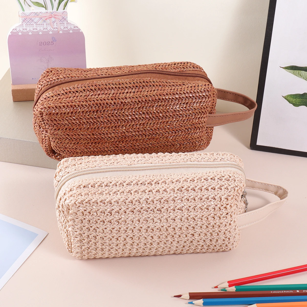 

1 шт., креативная сумка-карандаш с имитацией плетения, изысканное хранилище большой емкости, модное украшение для офисного рабочего стола