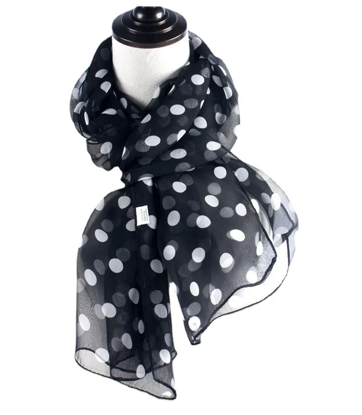 

2024 Spring and Autumn Polka Dot Scarves Cute and Elegant Women's Thin Chiffon Long Sunscreen Shawl Versatile Commuting YC121