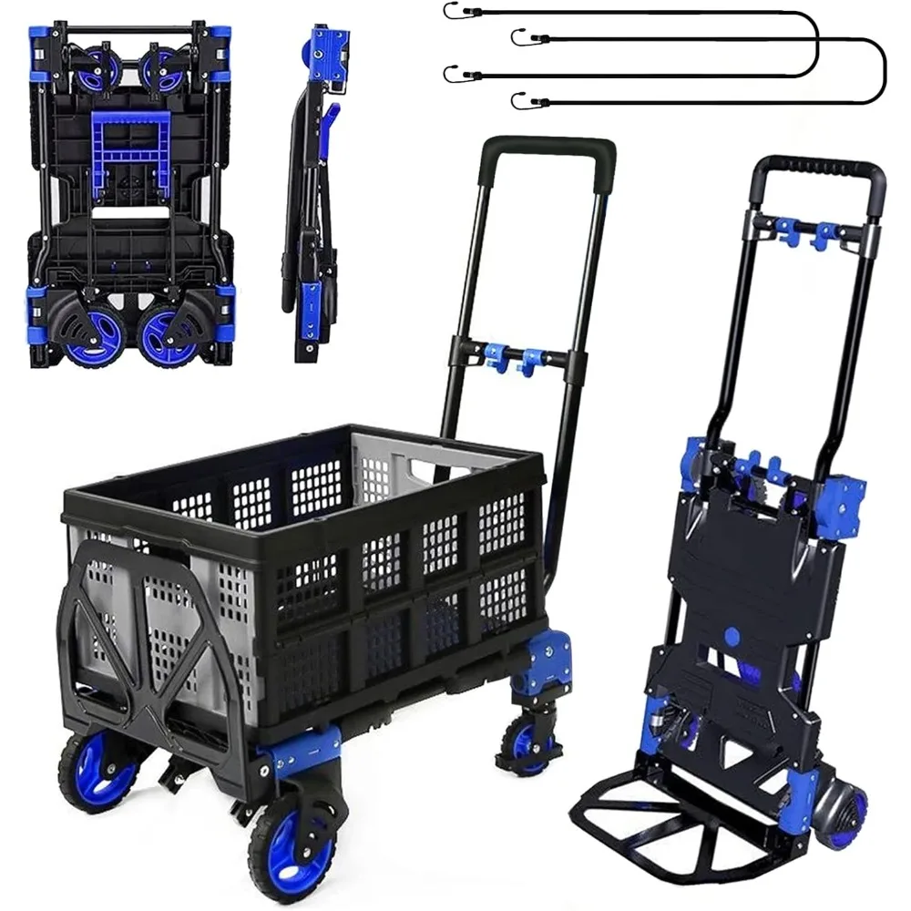 

Folding Hand Truck Dolly with Folding Basket, 330LBS Capacity Carts with Wheels 2 in 1 Platform Truck, Push Cart Dolly with 4