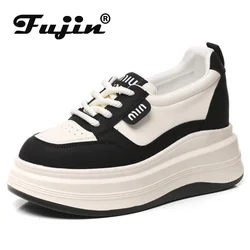 Fujin 8cm Chunky Sneaker Ergonomic Genuine Leather Ethnic Autumn Flats Mixed Color Vulcanize Comfy Leisure Loafer Shoes Woman