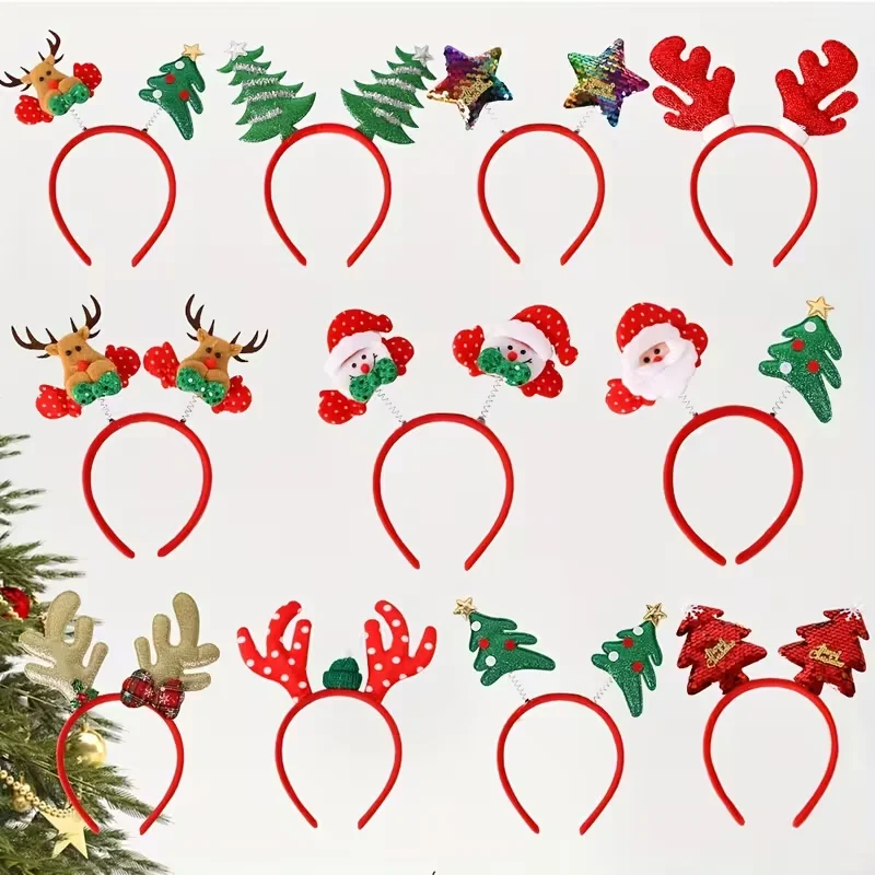 Ein Set mit 11 Weihnachts-Haarbändern mit Rentiermotiven, niedlichen Haarklammern aus Kunststoff, Weihnachtsdekorationen für Partys, modische Haaraccessoires für Damen. – Detail 2