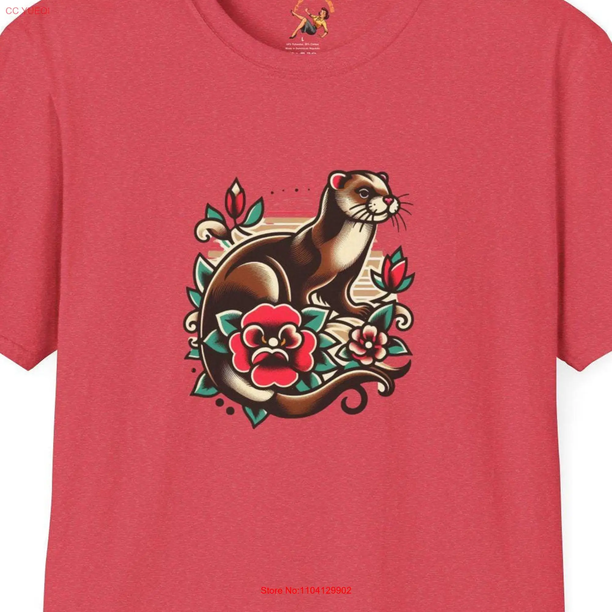 Mink T Shirt Retro Tattoo Vintage Tat Cute Animal Ferret Lovers long or short sleeves