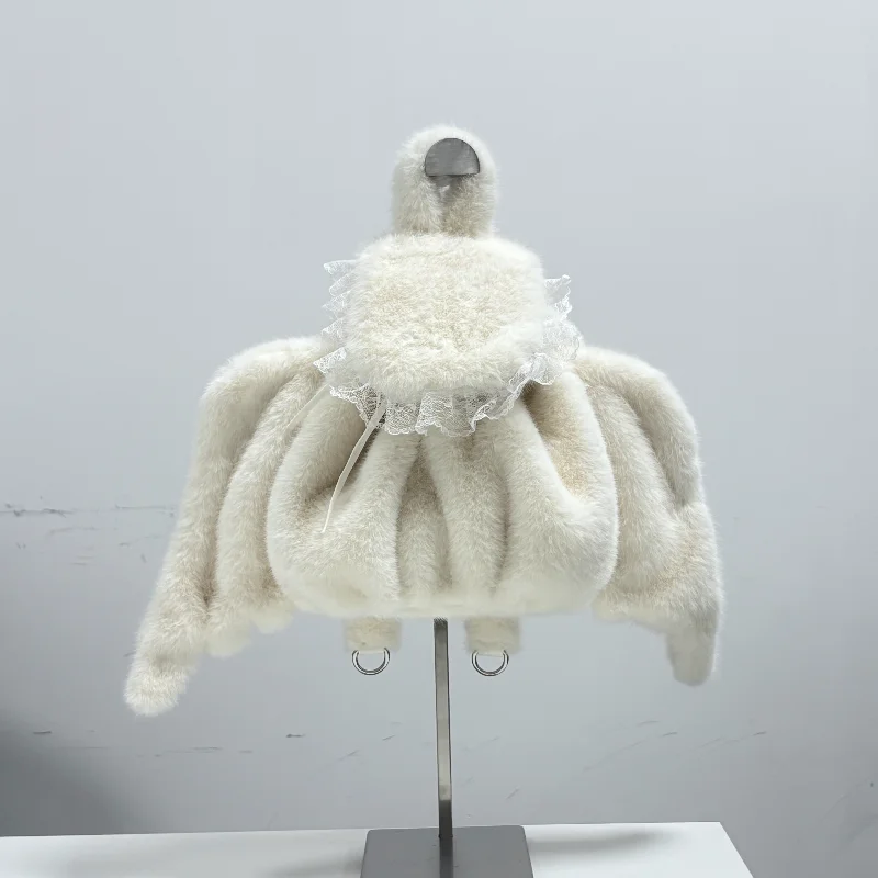 

Japanese Y2k Style Wing Backpack White Angel Wings Plush Crossbody Bag Cute Lace-decor Shoulder Bag Soft Kawaii Women's Backpack