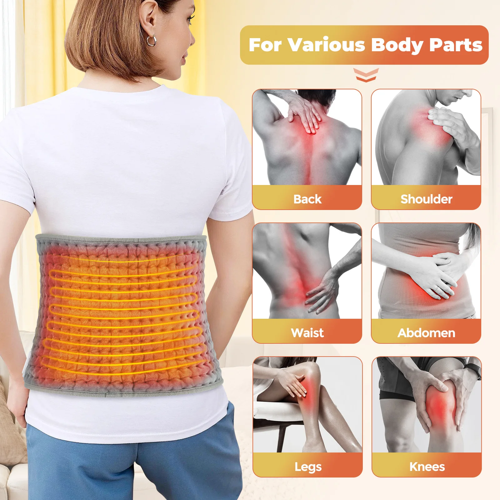 Heating Waist Belt with 9 Temperature Settings - Therapeutic Back Pain Relief - 125cm Warm Support Pad