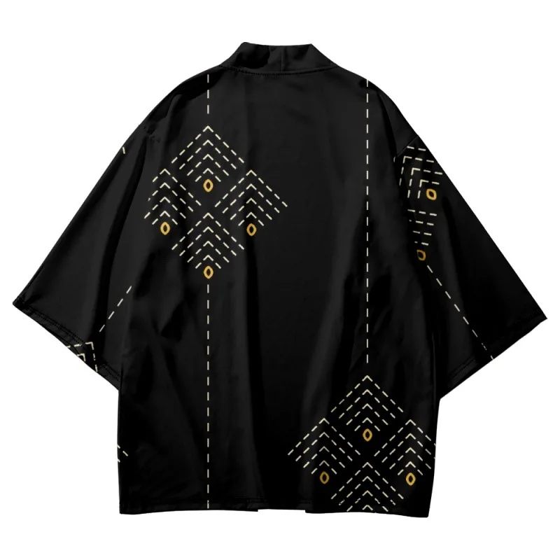 

Black Plus Size Fashion Streetwear Geometry Print Haori Men Women Cardigan Beach Yukata Asian Clothes Japanese Cosplay Kimono