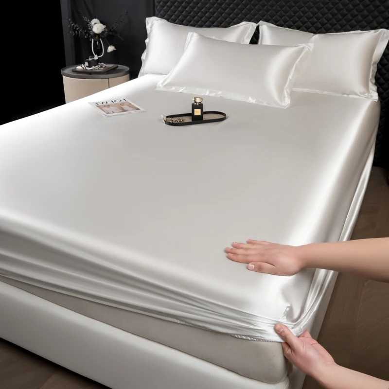 New Satin Fitted Sheet European Style Rayon Mattress Cover Elastic Band Bed Sheet King 140x200 160x200 No Pillowcase Beddings