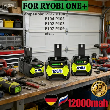 1/2/4PCS 12Ah P102 Replace for Ryobi 18v Li-on Battery Pin P104 P105 P108 P109 Compatible with 18Volt Cordless Power Tool