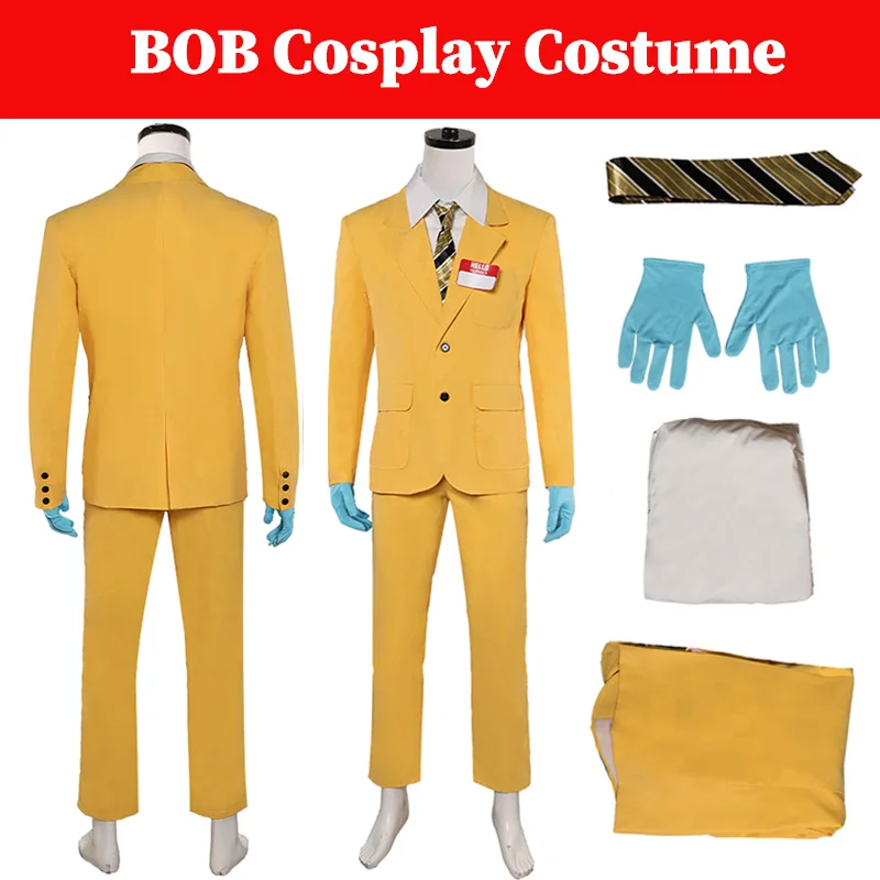 

BOB Yellow Suits Cosplay 2024 Movie Insect Liquid Role Play Outfits Men Disguise Fantasy Gloves Neck Tie Halloween Party Suit