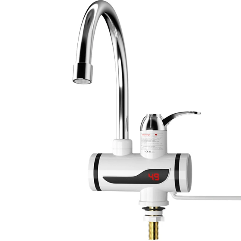 Quick-Connecting High Temperature Resistant Electric Hot Water Faucet LCD Display Electric Hot Water Faucet White -US Plug