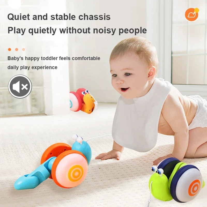 

NEW Pull String Cartoon Snail Car toy Baby Learn to Crawl and Pull Toy with Light and Music Early Education Toys for Children