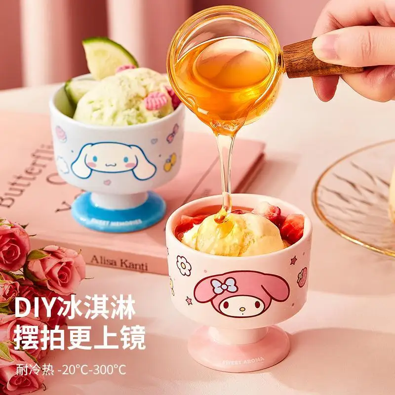 Kawaii Sanrios Cinnamoroll Ceramics Ice Cream Cup My Melody Cartoon 100Ml Yogurt Cup Cute Sweet Goblet Anime Home Mug Girl Gift