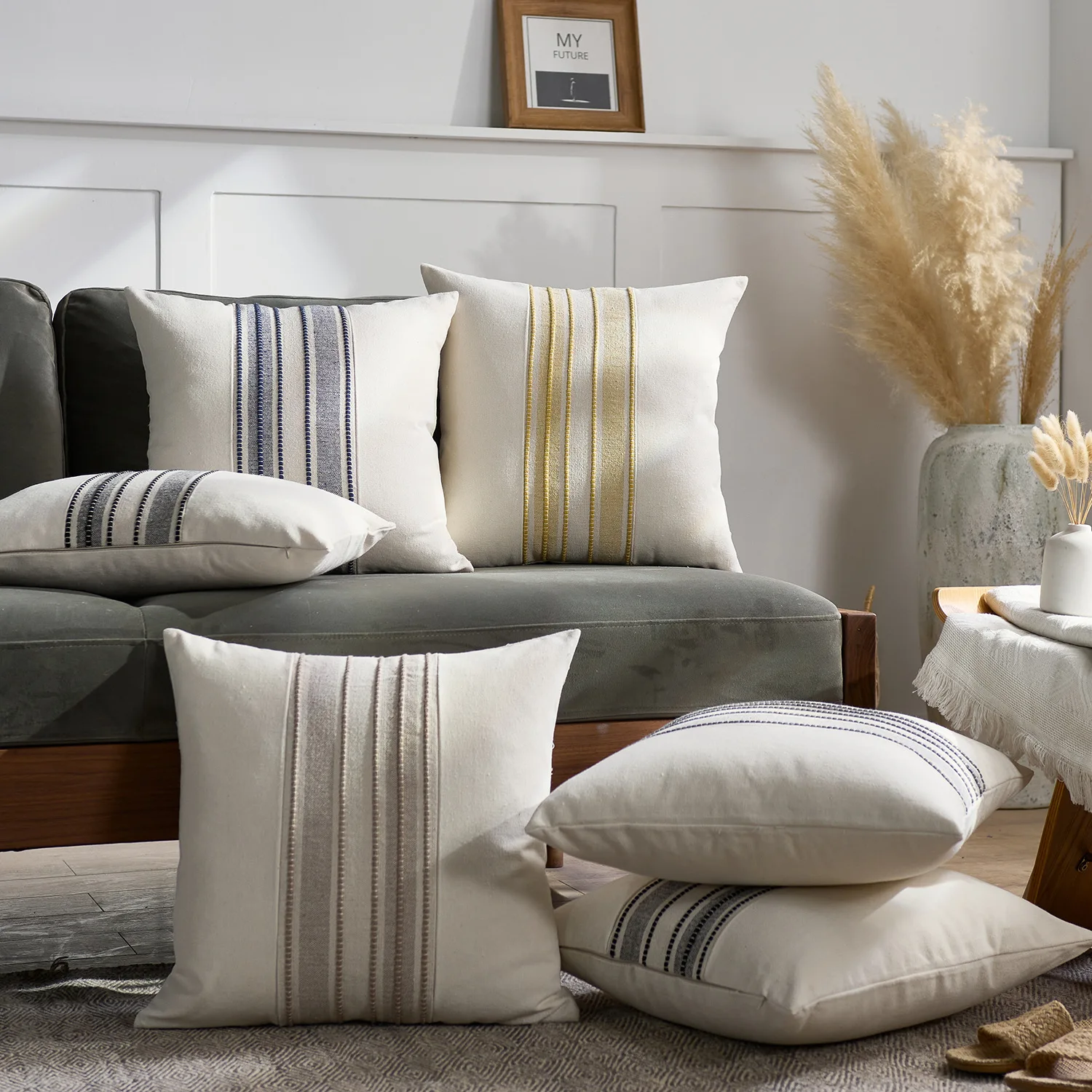 Nordic modern simple yarn-dyed splicing pillow cover light luxury home soft decoration model room living room sofa pillow