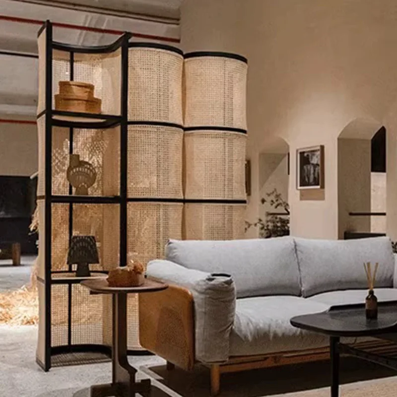 

Mobile Shelf Partition Indoor Household Storage Cabinet Display Rack Retro Quiet Wind Corner Cabinet