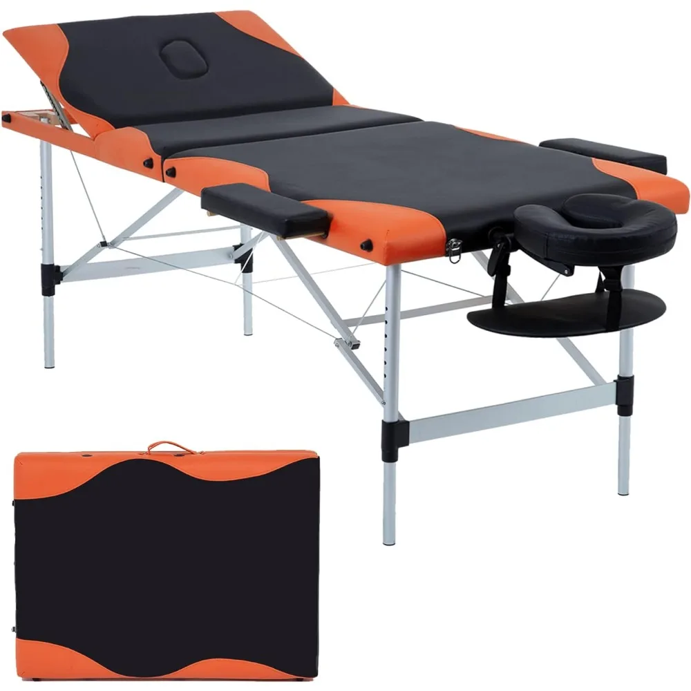 

Massage Spa Bed 84 Inch Height Adjustable 3 Fold Aluminium Massage Table W/ Face Cradle Carry Case Portable Facial Salon Tattoo