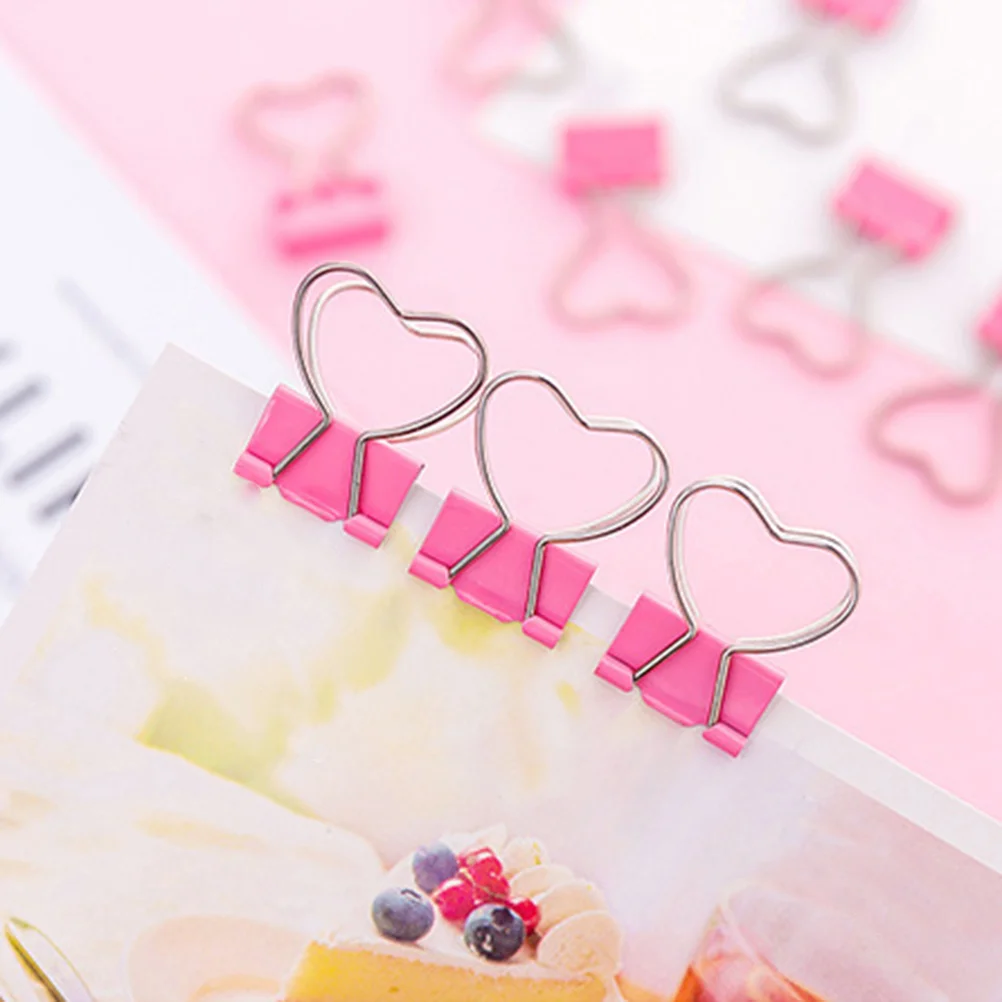 12 Uds Mini Clips de carpeta de Metal con mango en forma de corazón Clips de papel decorativos notas Clip de papel de carta para oficina hogar escuela (Pi