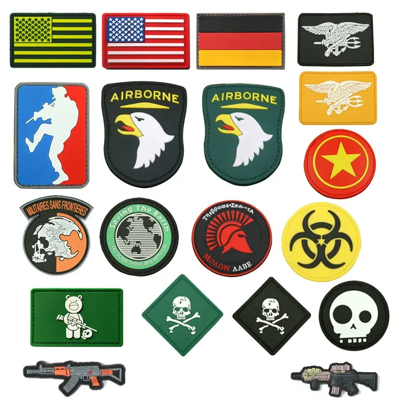 US101 Airborne Armband Waterproof Hook and Loop Patches Break in Army US Flag Military Outdoor Bag Clothes Stickers PVC Badge