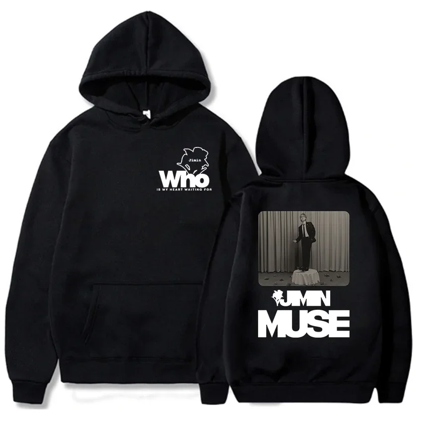 Hoodies Jimin Muse Album Graphic Sweatshirts Who Is My Heart Waiting for Flower Printing Pullovers Moletom Feminino Winter Women