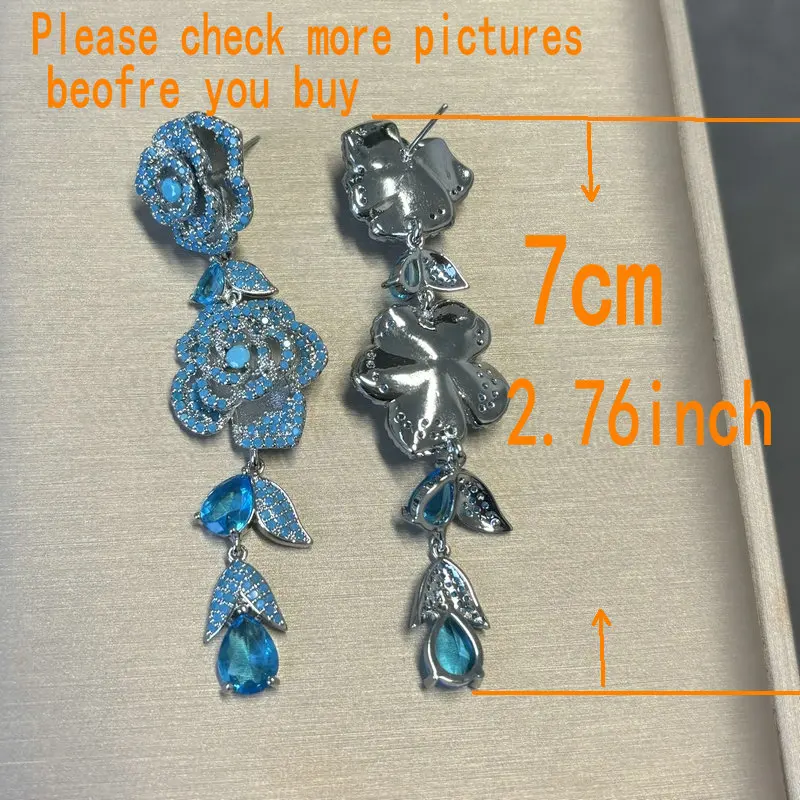 Bilincolor Luxury Blue Flower Earring for Women Wedding
