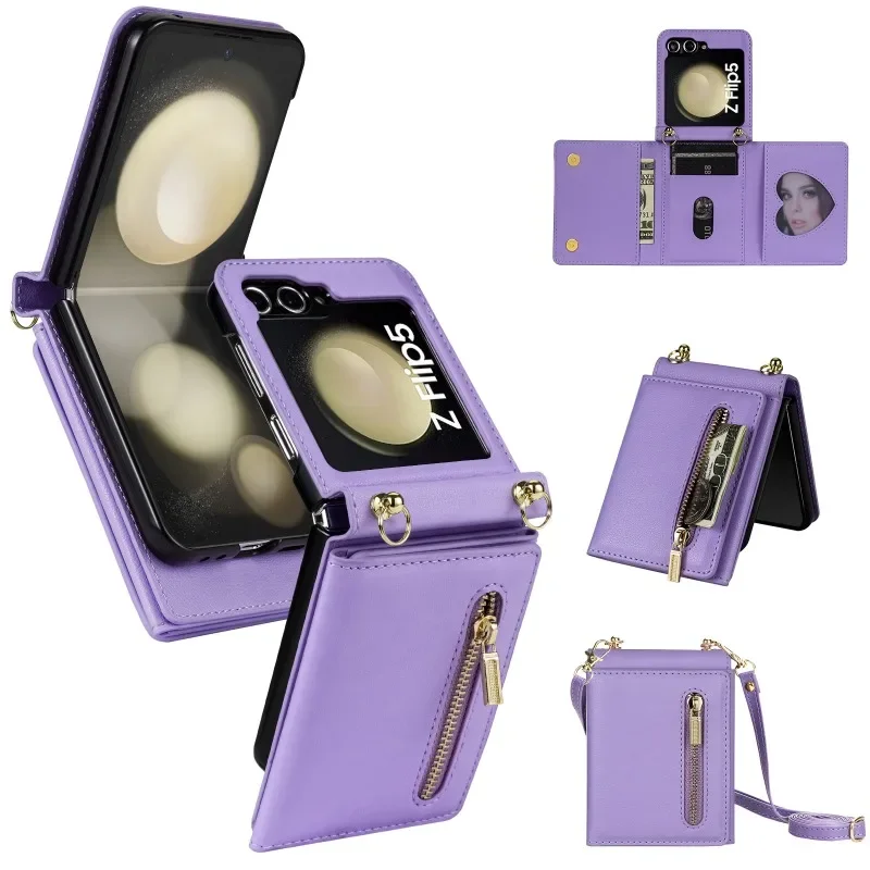 

Crossbody Zipper Wallet with Card Holder Phone Case for Samsung Galaxy Z Flip 6 5 4 3 Flip6 Flip5 Flip4 Flip3 5G Leather Cover