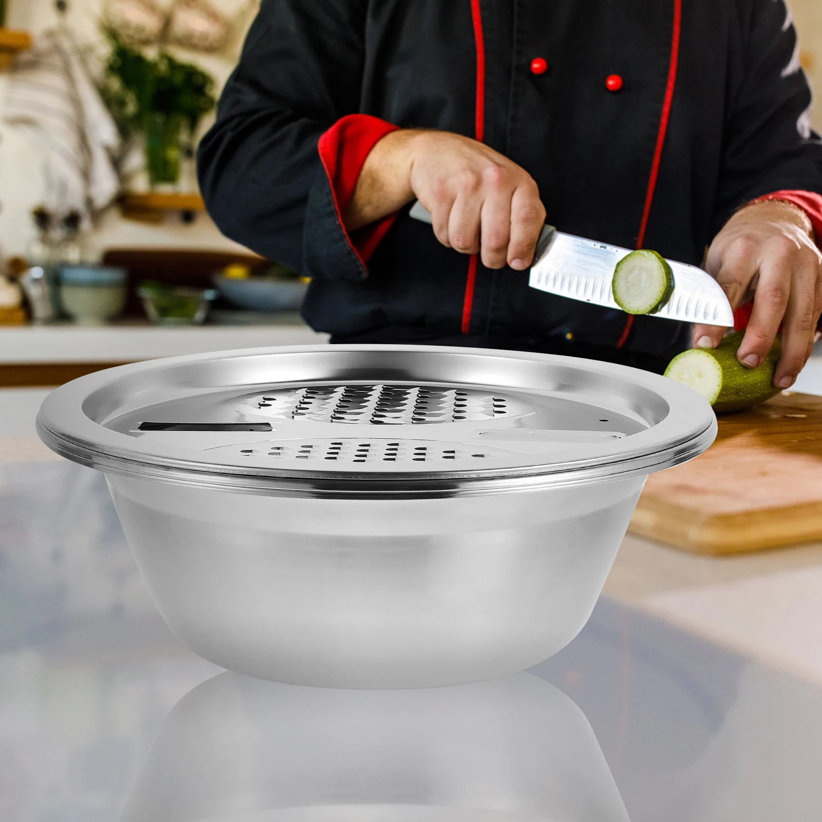 

3 Pcs Stainless Steel Grater Basin Set Kitchen Tools Strainer Cheese Potato Slicer Vegetable Fruit Cutting Appliances