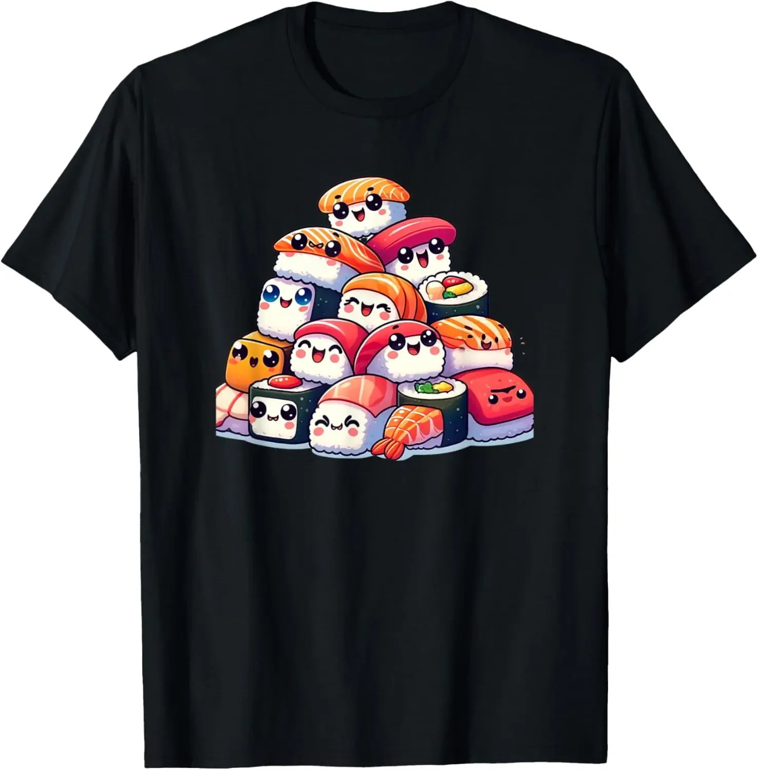 

Kawaii Sushi Stack Cute Anime Graphic Tee Men Soft Breathable Japanese Food Lovers T-Shirt