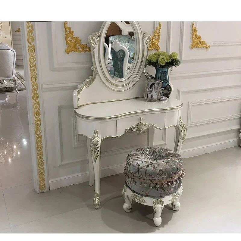 European style solid wood dressing table stool combination neoclassical dressing table small family bedroom dressing table