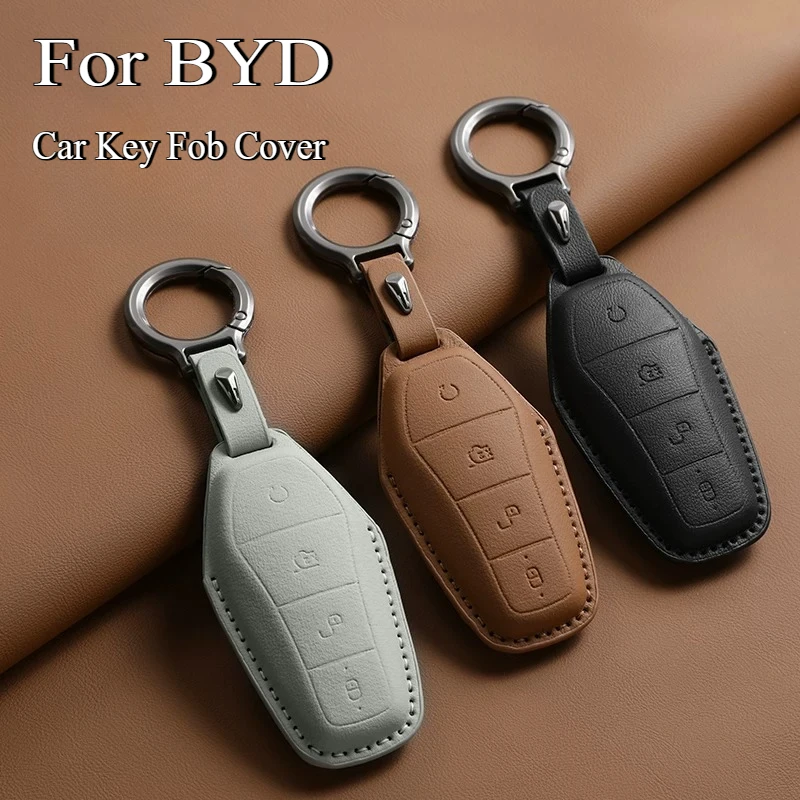 

Wear-resistant Leather Car Key Fob Cover for BYD M6 Atto 3 Sealion 7 Shark 6 Remote Key Case Protector Shell Bag
