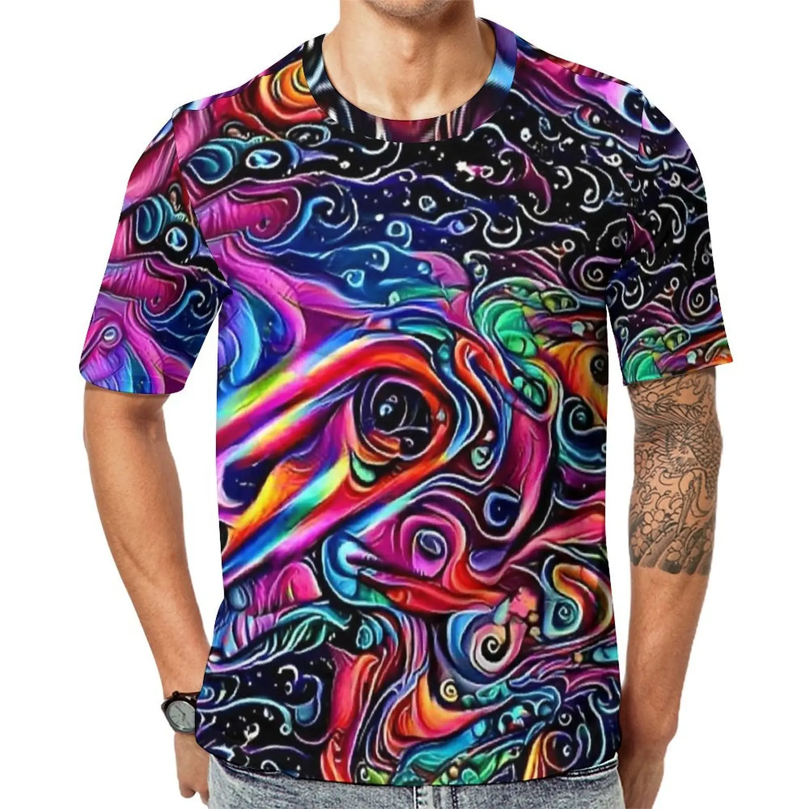 Psychedelic Swirl Abstract Fluid Print T Shirt O Neck T-Shirts Fashion Clothing Short Sleeves Street Style Plus Size Tee Shirt
