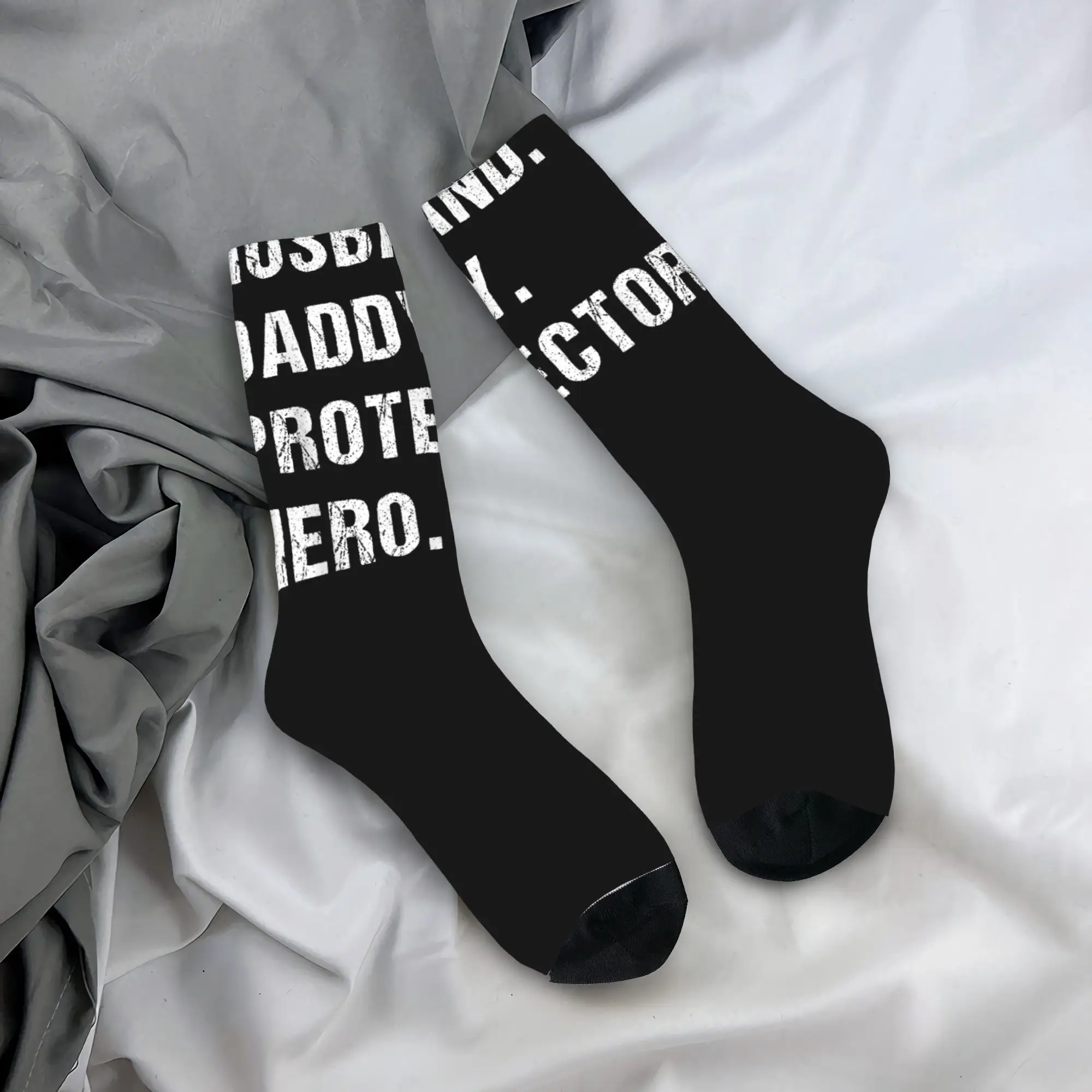 

Husband Daddy Protector Hero Fathers Day Camo American Flag Socks Autumn Stockings Casual Women Men Quality Socks Pattern Socks