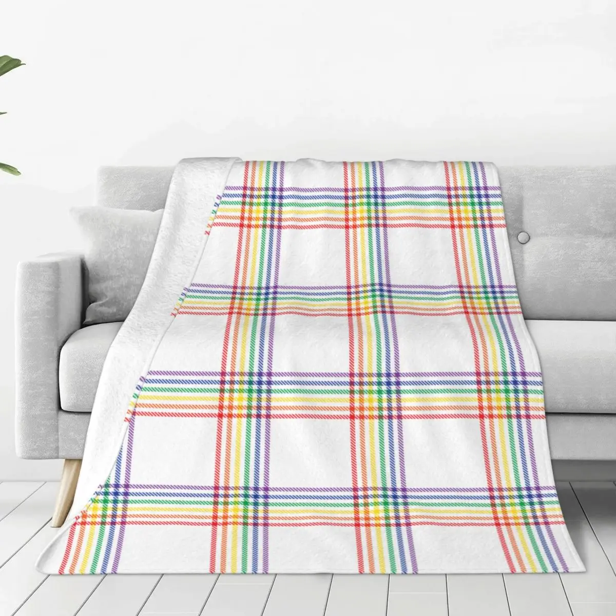 Gay Pride Rainbow Plaid Throw Blanket Fleece Decoration Bedding LGBT Color Checkered Tartan Throw Blankets Cozy