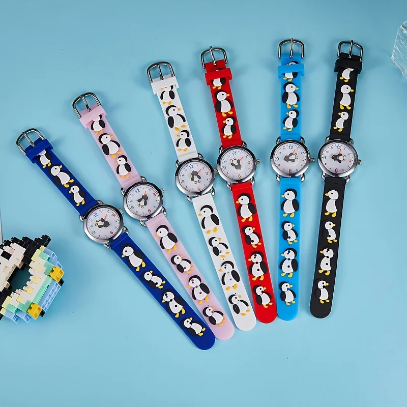 1 قطعة البطريق الصغير أنيمي الكرتون ساعة كوارتز ساعة زوجين ساعة وقت التعلم مشاهدة البطريق الدورية #1