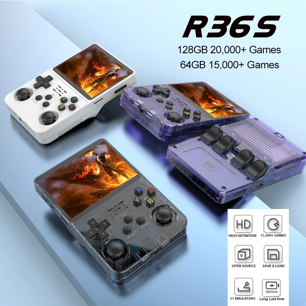 R36S Console de videogame portátil retro, sistema Linux, 3,5 "tela IPS, jogador de bolso portátil, 64GB, RG35S Plus 128G Presentes