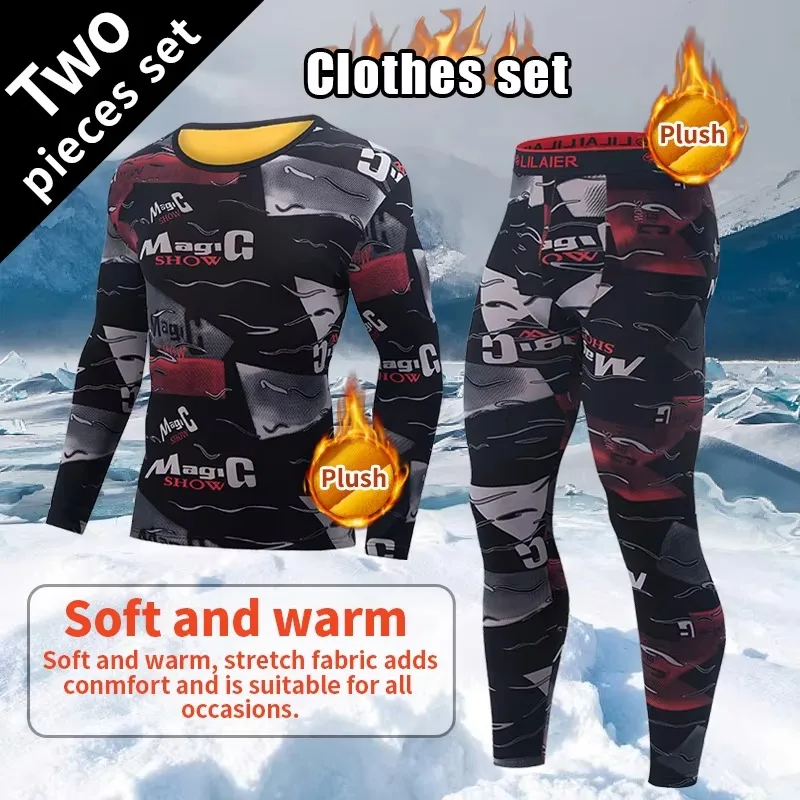 2-Piece Set Men's Velvet Underwear Suit Comfortable and Fashionable Printed Padded Underwear Home Service Set Pajamas